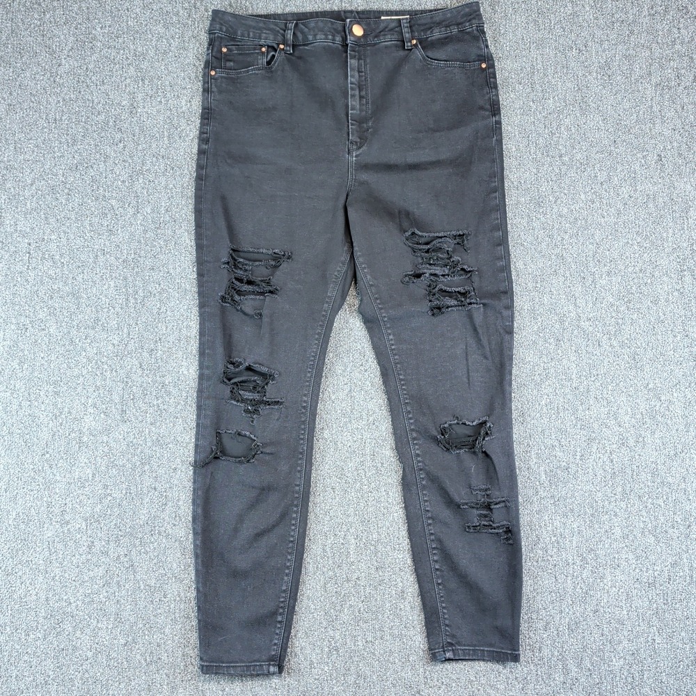 ASOS Grunge Distressed Skinny Jeans Womens 14 Black High Waisted Ripped Denim